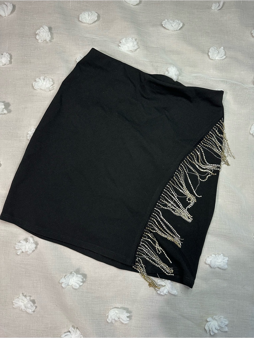 Windsor Black Mini Skirt with Gold Chain Fringe Detail